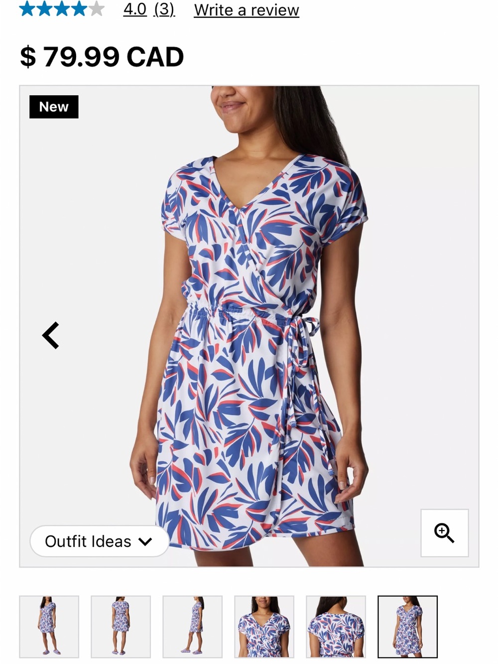 Columbia Navy, White & Red Tropical Print Wrap Dress